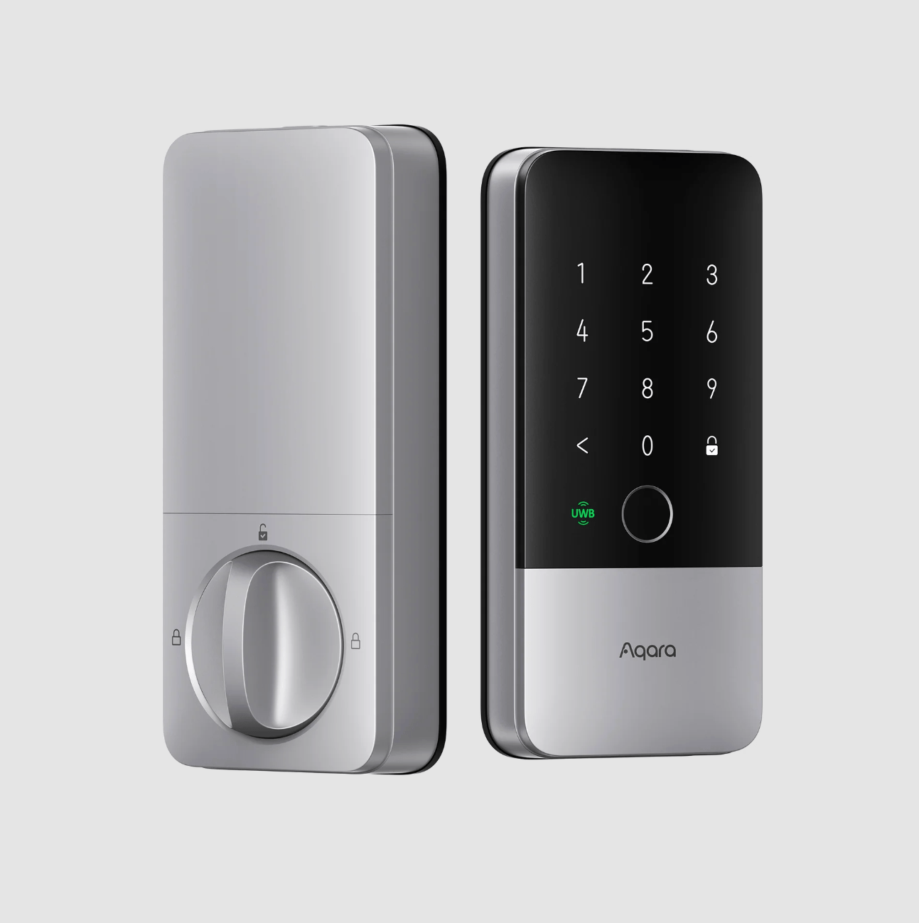 Aqara U400 smart lock showing back and front